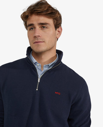 Sweatshirt Half-Zip Rib Structure | Navy