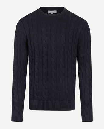 Trui Kabelpatroon Katoen Ronde Hals | Navy