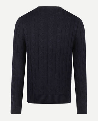 Cable Knit Sweater Cotton Crew Neck | Navy