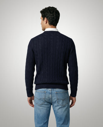 Trui Kabelpatroon Katoen Ronde Hals | Navy
