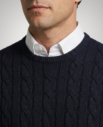 Trui Kabelpatroon Katoen Ronde Hals | Navy