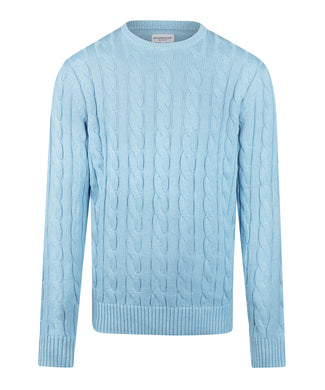 Cable Knit Sweater Cotton Crew Neck | Capri Blue Cable Knit Sweater Cotton Crew Neck | Capri Blue