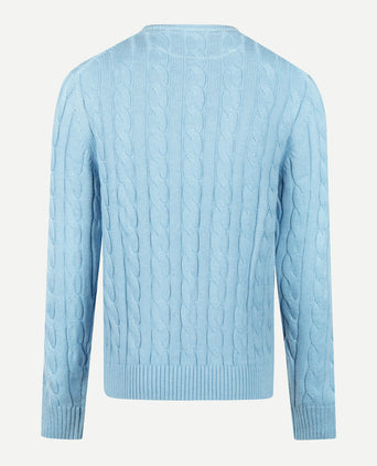 Cable Knit Sweater Cotton Crew Neck | Capri Blue