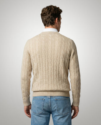 Cable Knit Sweater Cotton Crew Neck | Sand
