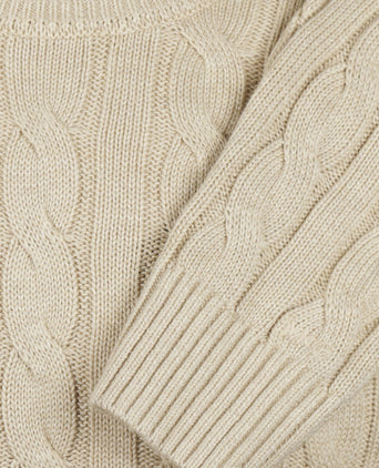 Cable Knit Sweater Cotton Crew Neck | Sand