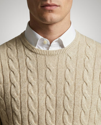Cable Knit Sweater Cotton Crew Neck | Sand
