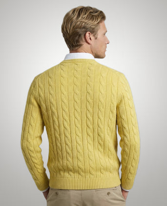 Trui Kabelpatroon Katoen Ronde Hals | Light Yellow