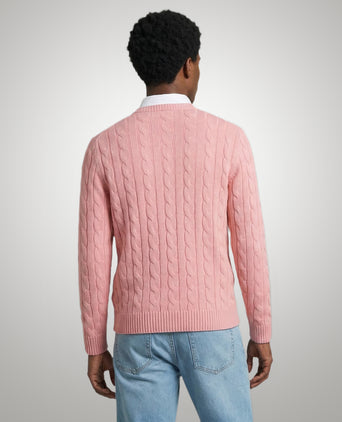 Trui Kabelpatroon Katoen Ronde Hals | Light Pink