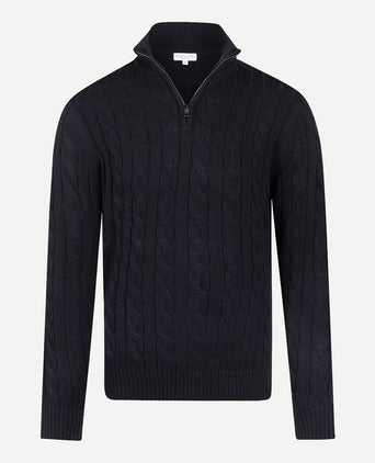 Cable Zip Mock Sweater | Navy