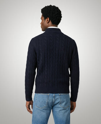 Trui Half-Zip Kabelpatroon Katoen | Navy