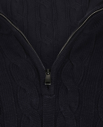 Cable Zip Mock Sweater | Navy