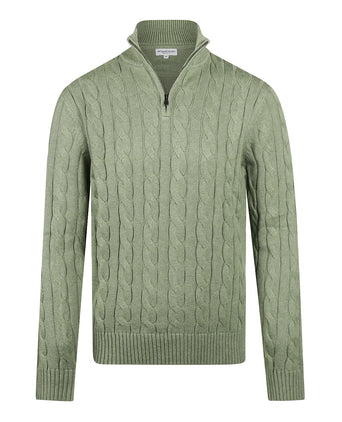Trui Half-Zip Kabelpatroon Katoen | Light Olive