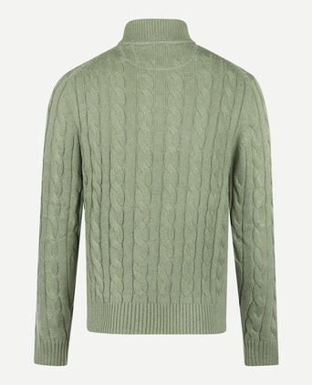 Trui Half-Zip Kabelpatroon Katoen | Light Olive