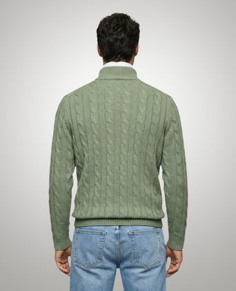 Trui Half-Zip Kabelpatroon Katoen | Light Olive