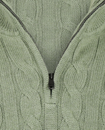 Trui Half-Zip Kabelpatroon Katoen | Light Olive