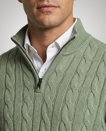 Trui Half-Zip Kabelpatroon Katoen | Light Olive