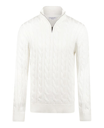 Trui Half-Zip Kabelpatroon Katoen | Off White