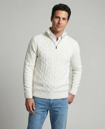 Half-Zip Cable Knit Sweater Cotton | Off White