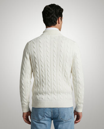 Trui Half-Zip Kabelpatroon Katoen | Off White