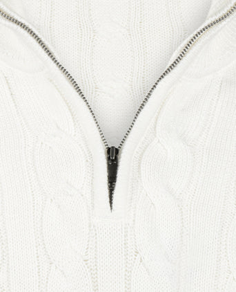 Trui Half-Zip Kabelpatroon Katoen | Off White