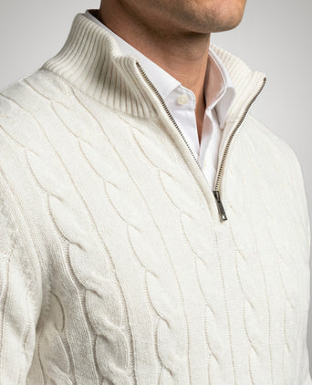 Trui Half-Zip Kabelpatroon Katoen | Off White
