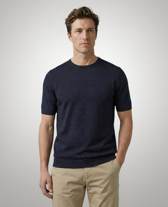 T-shirt Extra Fine Merino Ronde Hals | Navy