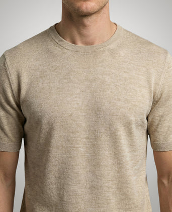 T-shirt Extra Fine Merino Ronde Hals | Sand