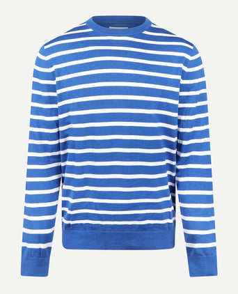 Striped Cotton Crew Neck Sweater | Cobalt