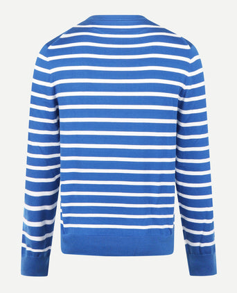 Striped Cotton Crew Neck Sweater | Cobalt