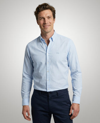Shirt Cotton Linen Stripe | Light Blue