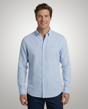 Shirt Cotton Linen Wide Stripe | Light Blue