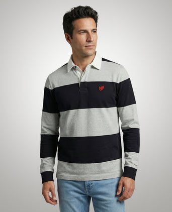 Rugby Jersey Striped | Medium Grey Melange