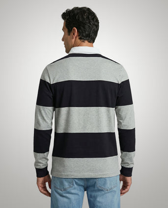 Rugby Jersey Striped | Medium Grey Melange