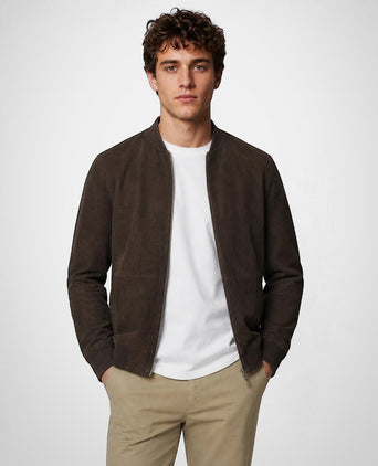 Suede Bomber Jacket | Chocolate Brown