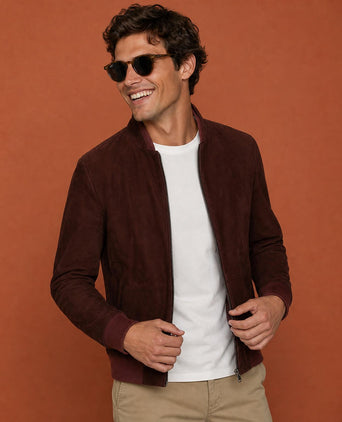 Suede Bomber Jacket | Burgundy
