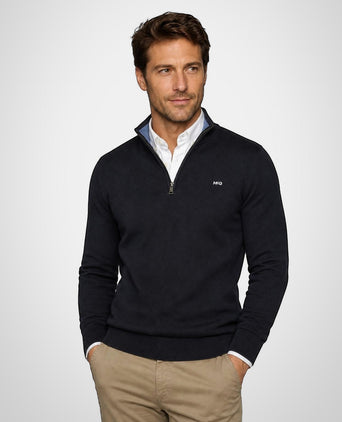 Zip Mock Trui Katoen-Kasjmier | Navy