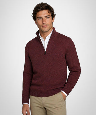 Fishermans Zip Mock Trui Wol | Burgundy Fishermans Zip Mock Trui Wol | Burgundy