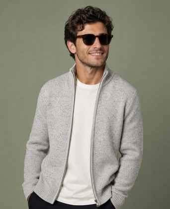 Fishermans Zip Thru Vest Wol | Medium Grey Melange
