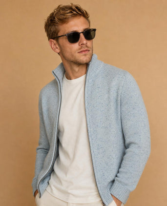 Fishermans Zip Thru Vest Wol | Light Blue