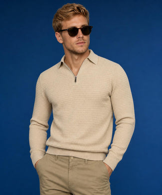 Structured Polo Trui Katoen-Kasjmier | Sand Structured Polo Trui Katoen-Kasjmier | Sand
