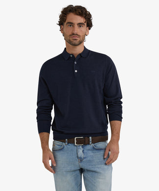 Fine Merino Longsleeve Polo | Navy Fine Merino Longsleeve Polo | Navy