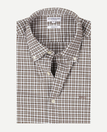 Overhemd Stretch Oxford Ruit | Chocolate Brown