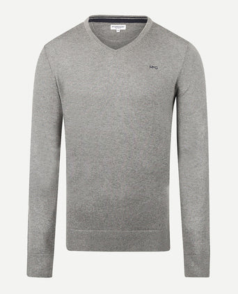 Sweater Cotton Merino V-Neck | Medium Grey Melange