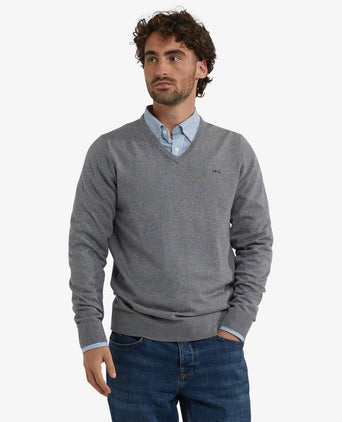 Sweater Cotton Cashmere V-Neck | Medium Grey Melange