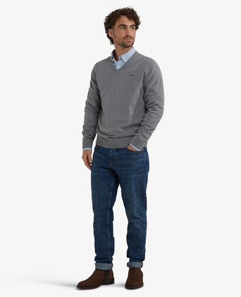 Sweater Cotton Merino V-Neck | Medium Grey Melange