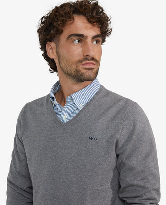 Sweater Cotton Merino V-Neck | Medium Grey Melange