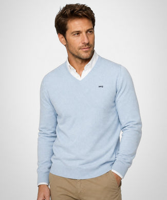 Sweater Cotton-Cashmere V-Neck | Light Blue Sweater Cotton-Cashmere V-Neck | Light Blue