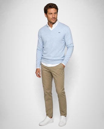 Trui Katoen-Kasjmier V-Hals | Light Blue