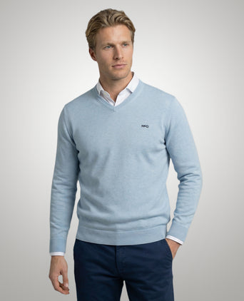 Sweater Cotton-Cashmere V-Neck | Light Blue