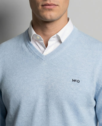 Sweater Cotton-Cashmere V-Neck | Light Blue